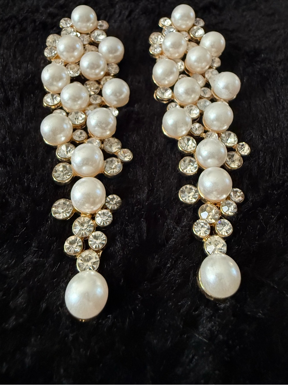 Vintage 4” Faux Pearl Rhinestone Statement Dramatic Evening Earrings